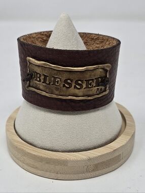 Annie Parker Jewelery bronze leather blessed religion cuff bracelet punk rugged